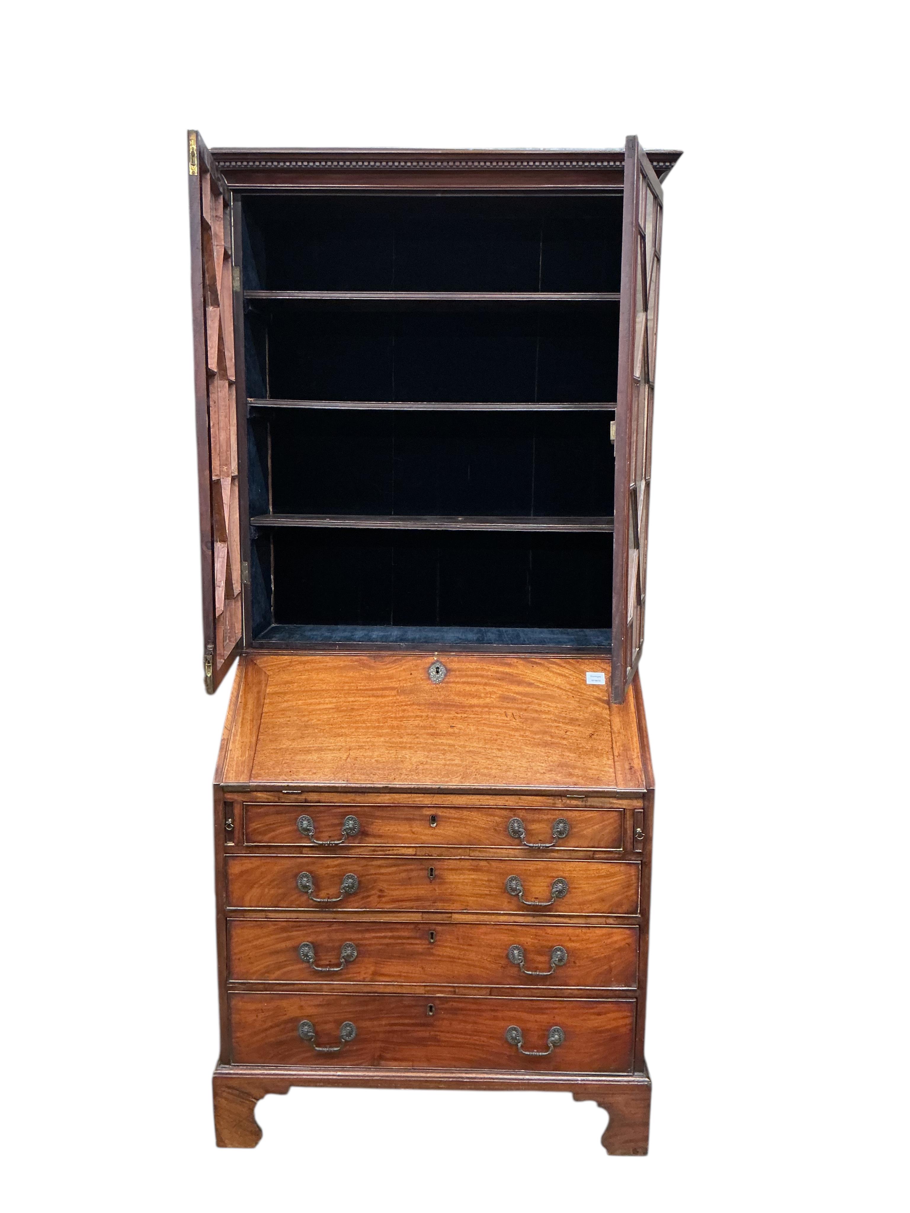 A George III mahogany bureau bookcase, width 92cm, depth 52cm, height 213cm
